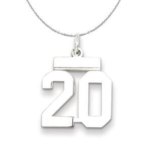 Silver, Athletic Collection Medium Polished Number 20 Necklace - 24 In